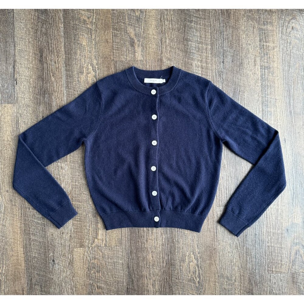 Classic Women's Navy Crewneck Cardigan Sweater